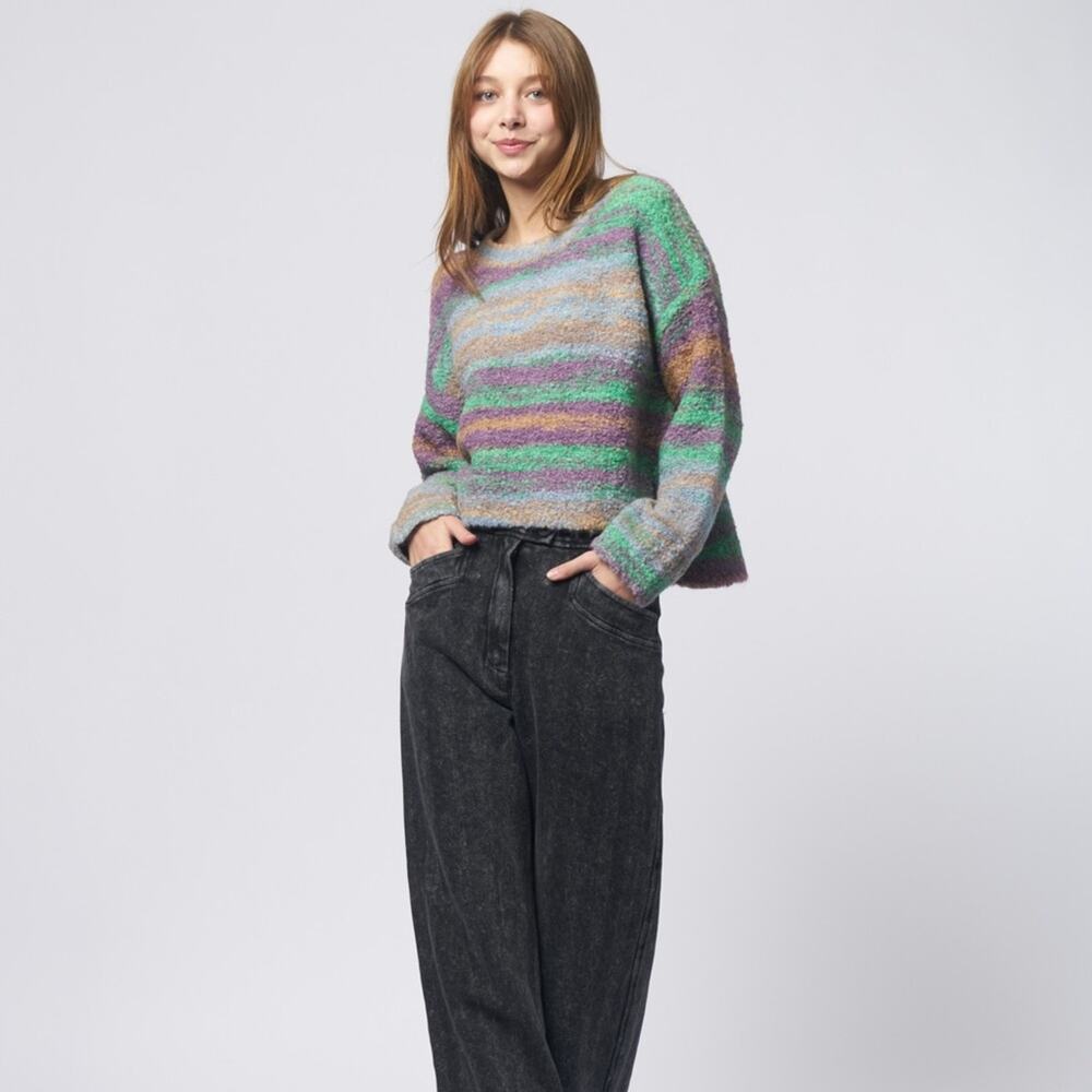 Raquel Allegra Magnolia Pullover in Confetti Cropped Boucle Sweater